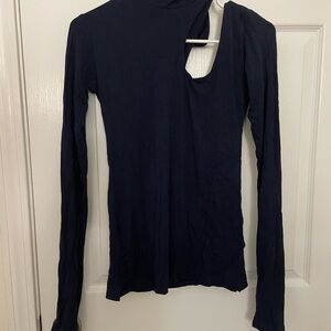 Navy blue cutout Long Sleeve turtleneck top